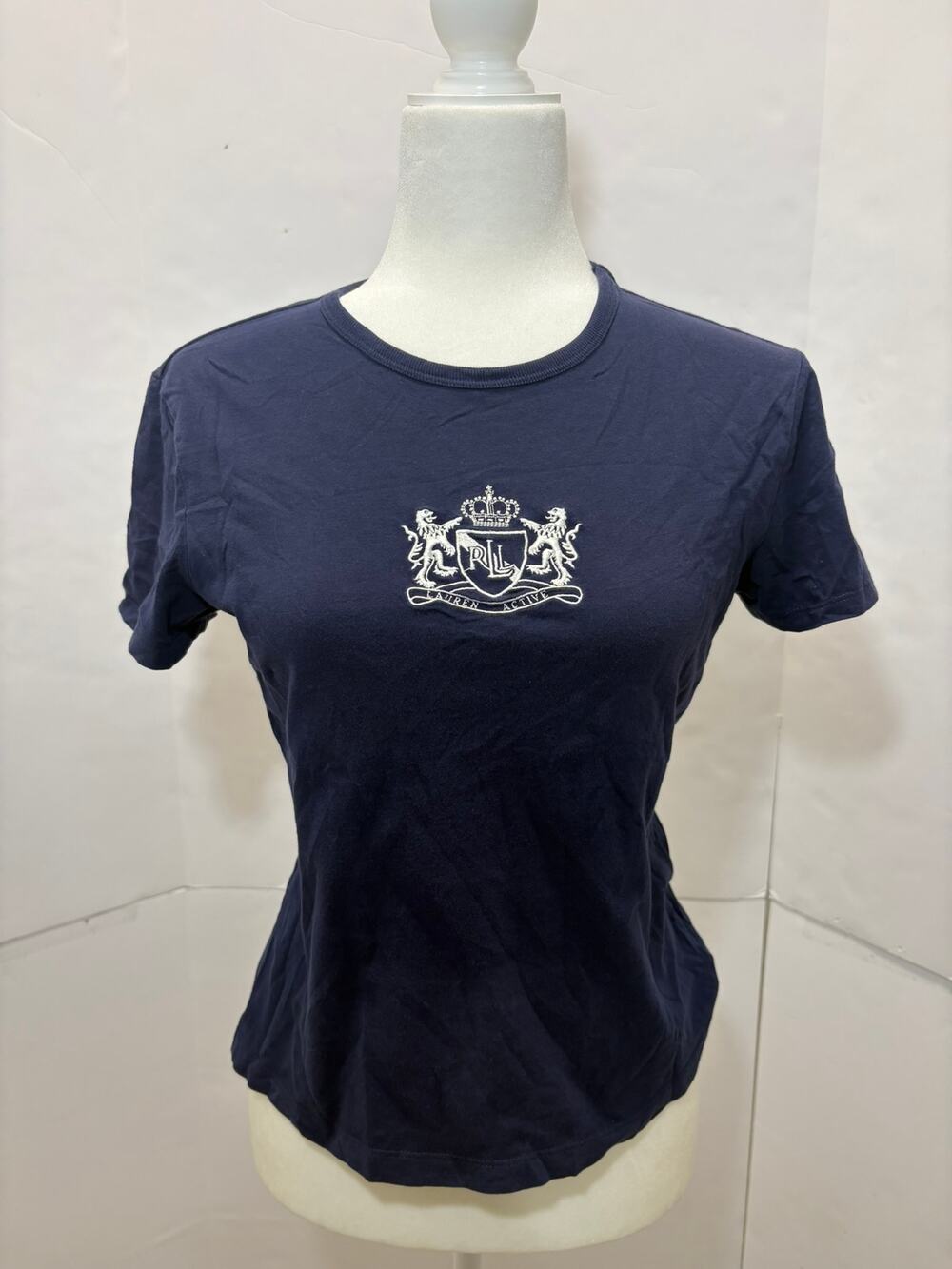 Lauren Ralph Lauren Active Womens S Navy Embroidered Crest Cotton T-Shirt